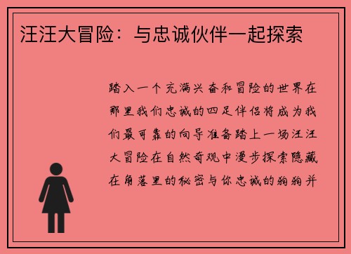 汪汪大冒险：与忠诚伙伴一起探索